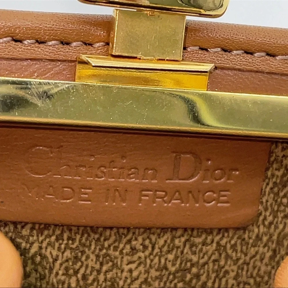 Auth Christian Dior Honeycomb PVC x Leather Beige Clasp Coin Case W/Box